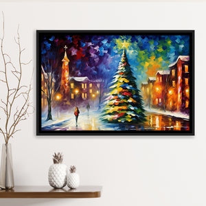 Christmas Tree Painting Colorful, Xmas Art V2, Framed Canvas Prints Wall Art Decor, Floating Frame