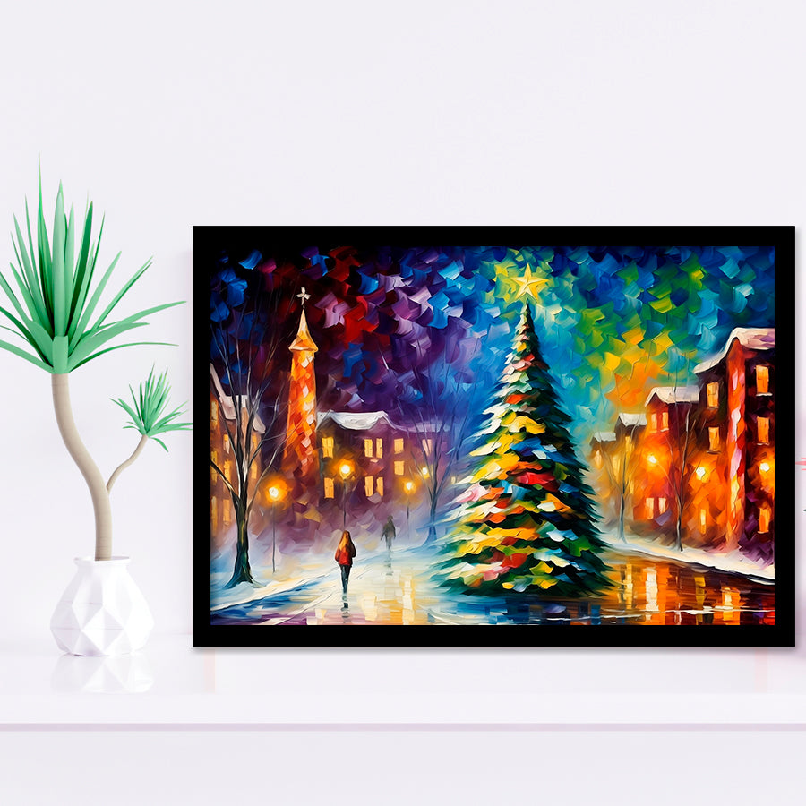 Christmas Tree Painting Colorful, Xmas Art V2 Framed Art Prints Wall Decor, Framed Painting Art