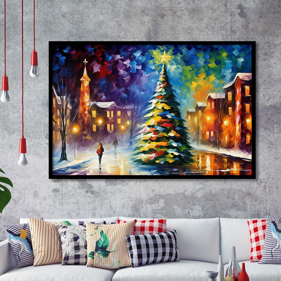 Christmas Tree Painting Colorful, Xmas Art V2 Framed Art Prints Wall Decor, Framed Painting Art