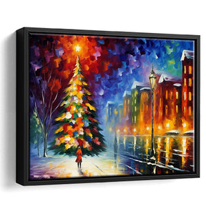 Christmas Tree Painting Colorful, Xmas Art V1, Framed Canvas Prints Wall Art Decor, Floating Frame