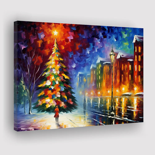 Christmas Tree Painting Colorful, Xmas Art V1 Canvas Prints Wall Art, Painting Art Home Decor