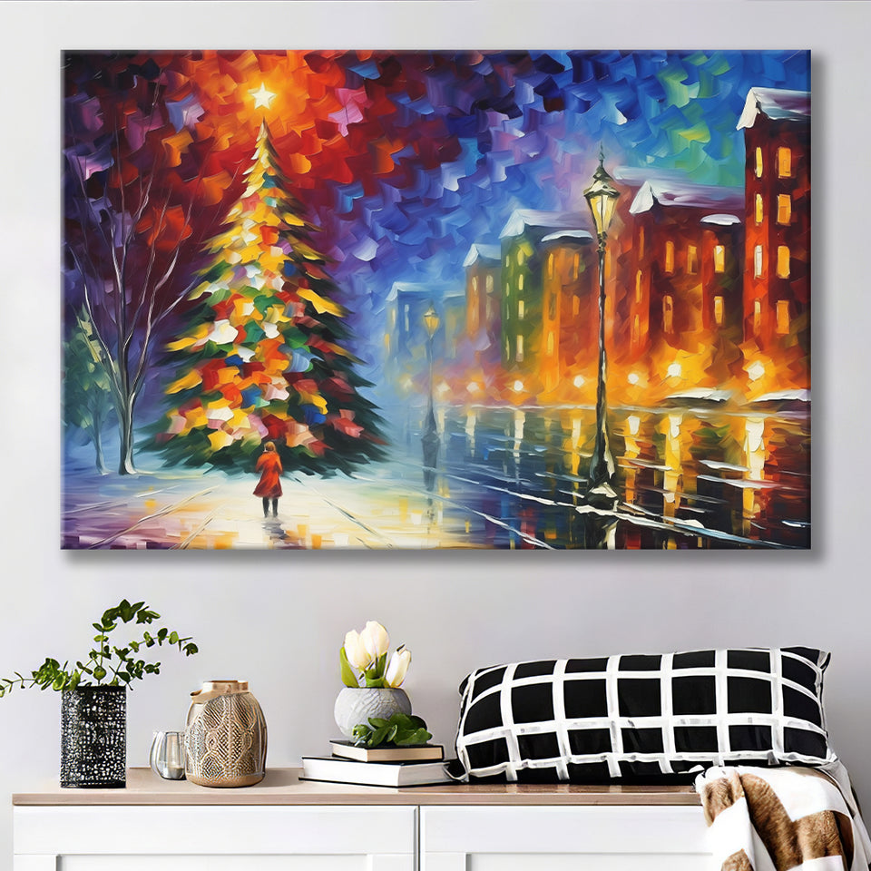 Christmas Tree Painting Colorful, Xmas Art V1 Canvas Prints Wall Art, Painting Art Home Decor