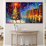 Christmas Tree Painting Colorful, Xmas Art V1,5 Panel Extra Large Canvas Prints Wall Art Decor