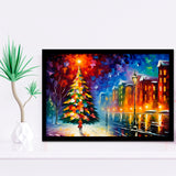 Christmas Tree Painting Colorful, Xmas Art V1 Framed Art Prints Wall Decor, Framed Painting Art