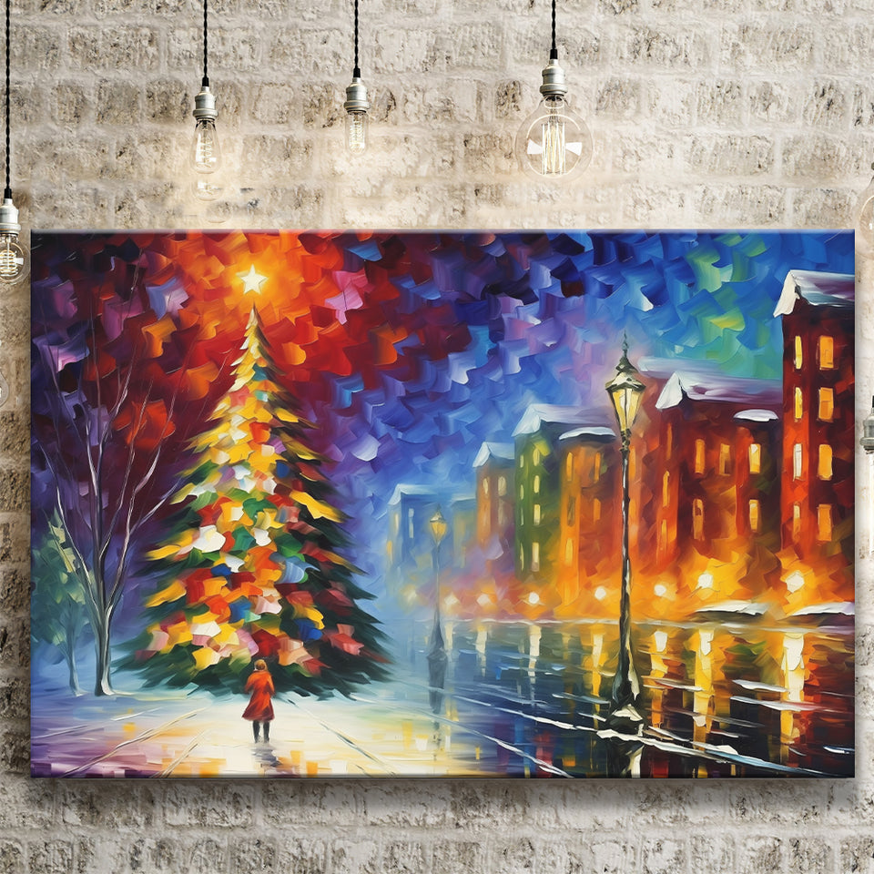 Christmas Tree Painting Colorful, Xmas Art V1 Canvas Prints Wall Art, Painting Art Home Decor