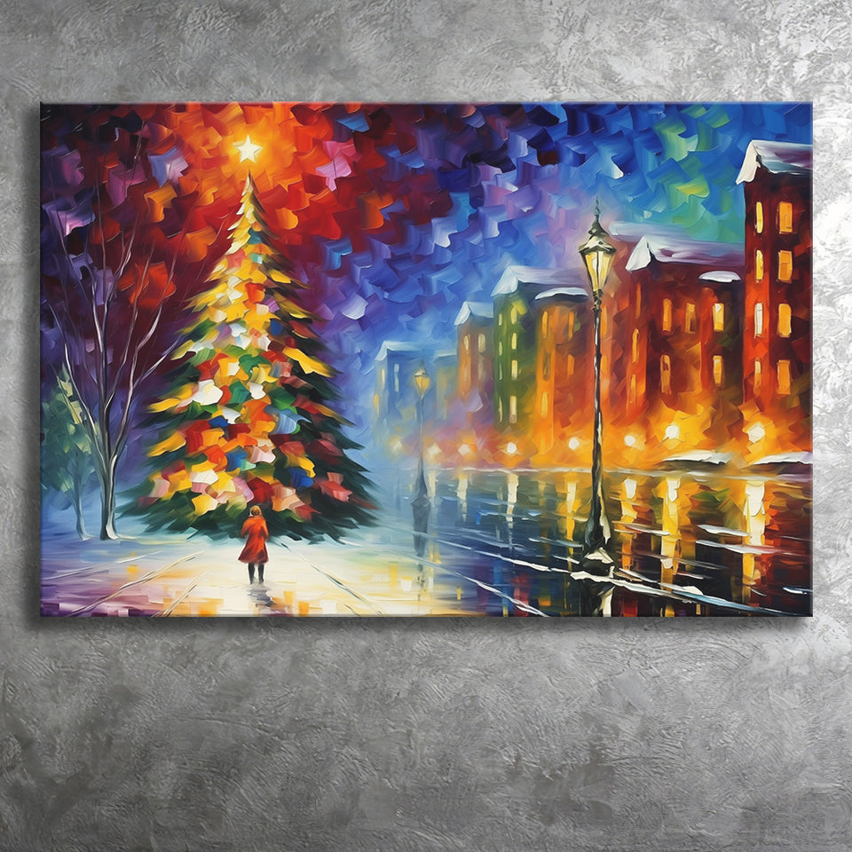 Christmas Tree Painting Colorful, Xmas Art V1 Canvas Prints Wall Art, Painting Art Home Decor