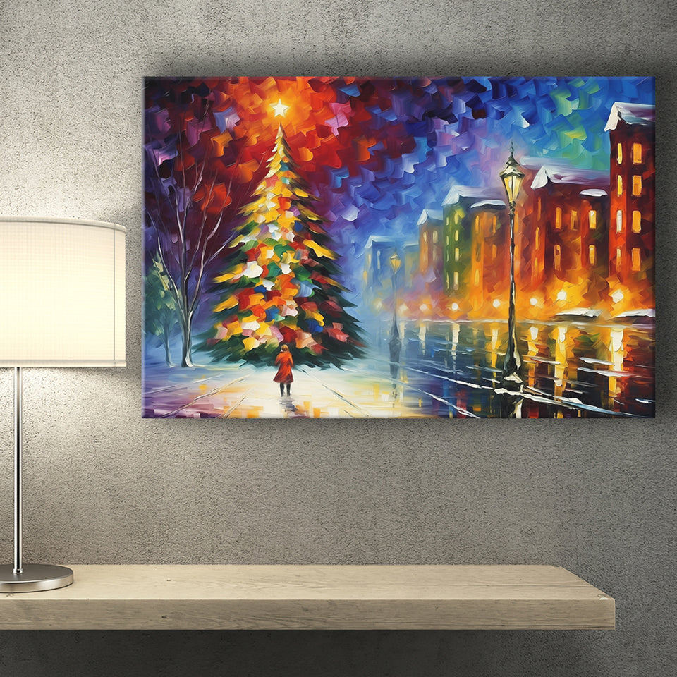 Christmas Tree Painting Colorful, Xmas Art V1 Canvas Prints Wall Art, Painting Art Home Decor