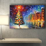 Christmas Tree Painting Colorful, Xmas Art V1 Canvas Prints Wall Art, Painting Art Home Decor