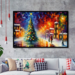 Christmas Tree Painting Colorful, Xmas Art V3 Framed Art Prints Wall Decor, Framed Painting Art