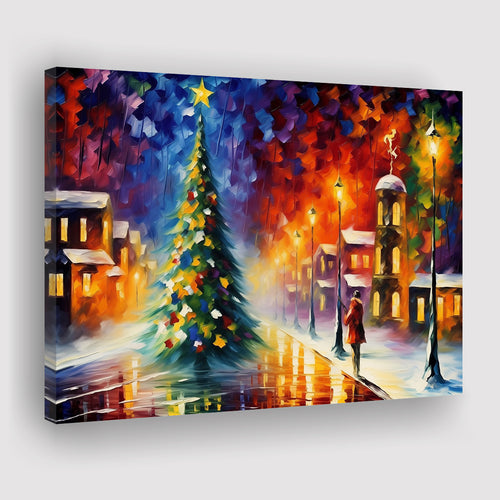 Christmas Tree Painting Colorful, Xmas Art V3 Canvas Prints Wall Art, Painting Art Home Decor