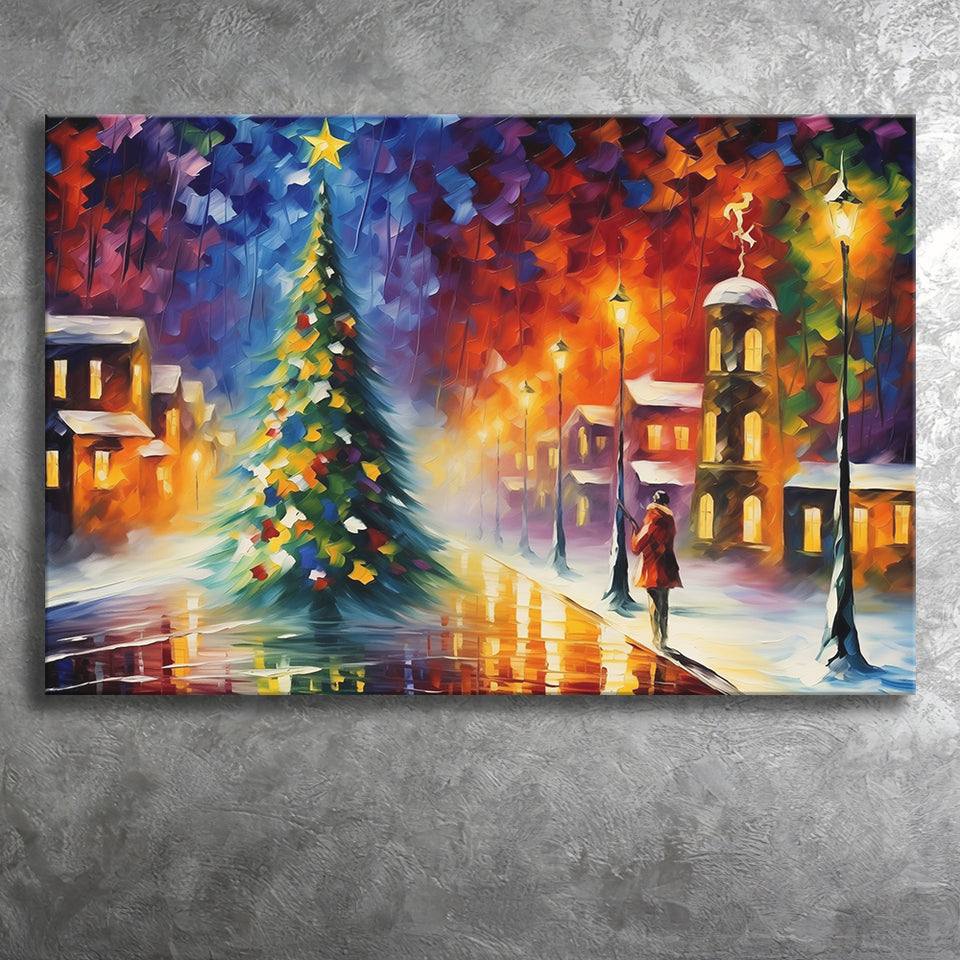 Christmas Tree Painting Colorful, Xmas Art V3 Canvas Prints Wall Art, Painting Art Home Decor