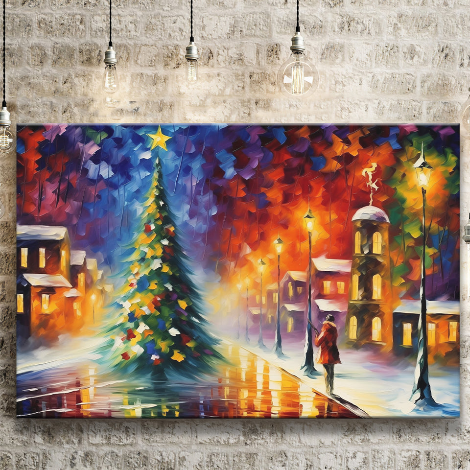 Christmas Tree Painting Colorful, Xmas Art V3 Canvas Prints Wall Art, Painting Art Home Decor