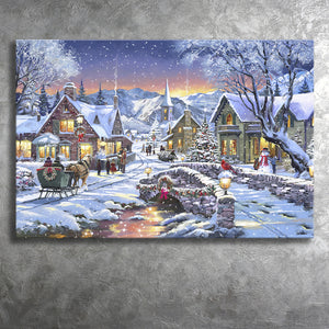 Village Winter Watercolor Painting Home Gifts Wall Decor Art Home