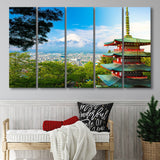 Chureito Pagoda in Fujiyoshida, Japan Japan Wall Decor 5 Panels B,Large Canvas,Canvas Prints Wall Art Home Decor