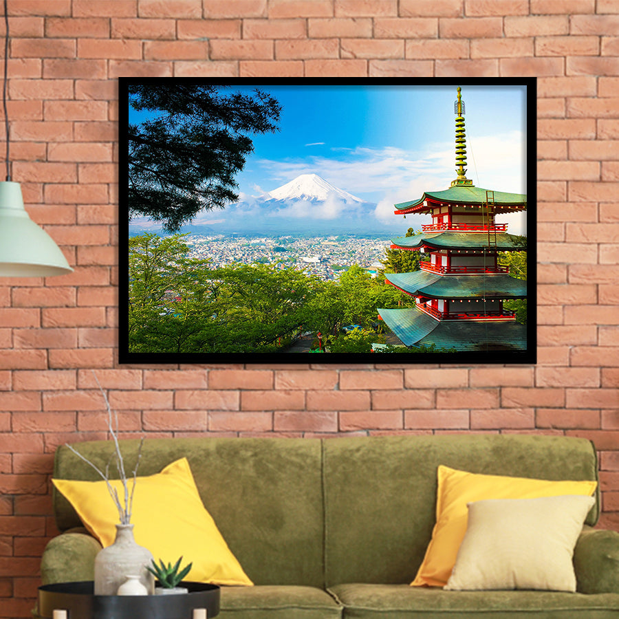 Chureito Pagoda in Fujiyoshida, Japan Japan Wall Decor Framed Art Prints Wall Art Decor,Black Frame, Ready to hang