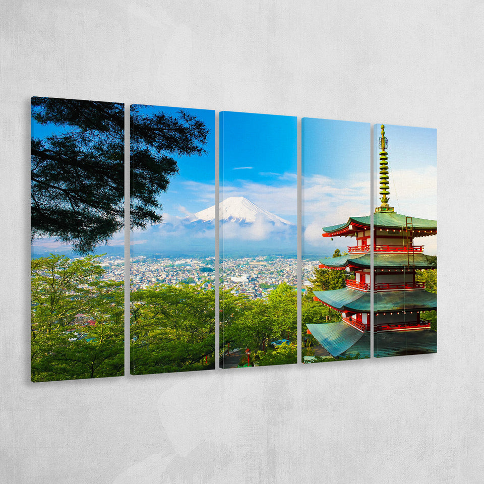 Chureito Pagoda in Fujiyoshida, Japan Japan Wall Decor 5 Panels B,Large Canvas,Canvas Prints Wall Art Home Decor