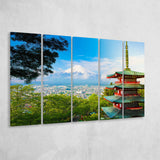 Chureito Pagoda in Fujiyoshida, Japan Japan Wall Decor 5 Panels B,Large Canvas,Canvas Prints Wall Art Home Decor