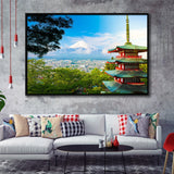 Chureito Pagoda in Fujiyoshida, Japan Japan Wall Decor Framed Canvas Prints Wall Art Decor, Black Floating Frame