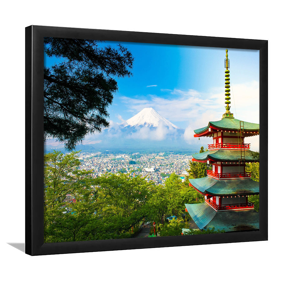 Chureito Pagoda in Fujiyoshida, Japan Japan Wall Decor Framed Art Prints Wall Art Decor,Black Frame, Ready to hang