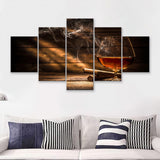 Cigar And Bourbon 5 Piece Canvas Prints Wall Art - Painting Prints, Wall Decor,Multi Panel