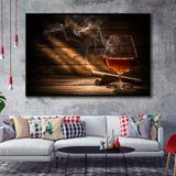 Cigar And Bourbon Framed Canvas Prints Wall Art - Painting Prints, Wall Decor, Floating Frame