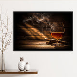 Cigar And Bourbon Framed Canvas Prints Wall Art - Painting Prints, Wall Decor, Floating Frame