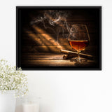 Cigar And Bourbon Framed Canvas Prints Wall Art - Painting Prints, Wall Decor, Floating Frame