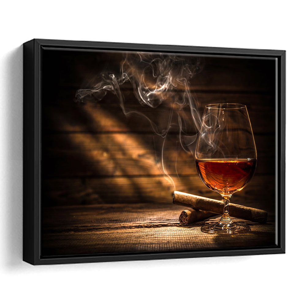 Cigar And Bourbon Framed Canvas Prints Wall Art - Painting Prints, Wall Decor, Floating Frame