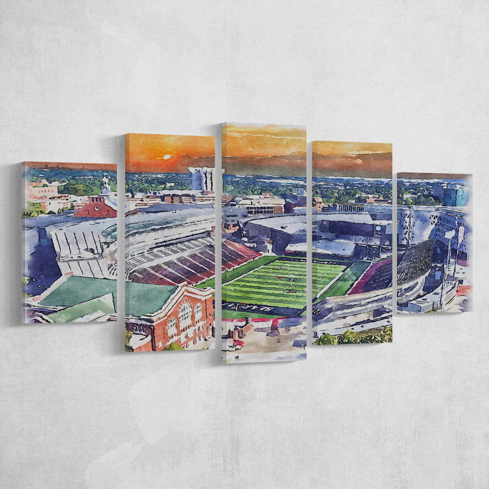 Cincinnati Bearcats Nippert Stadium Watercolor, 5 Pieces, Multi Panel Canvas Prints Wall Art Decor