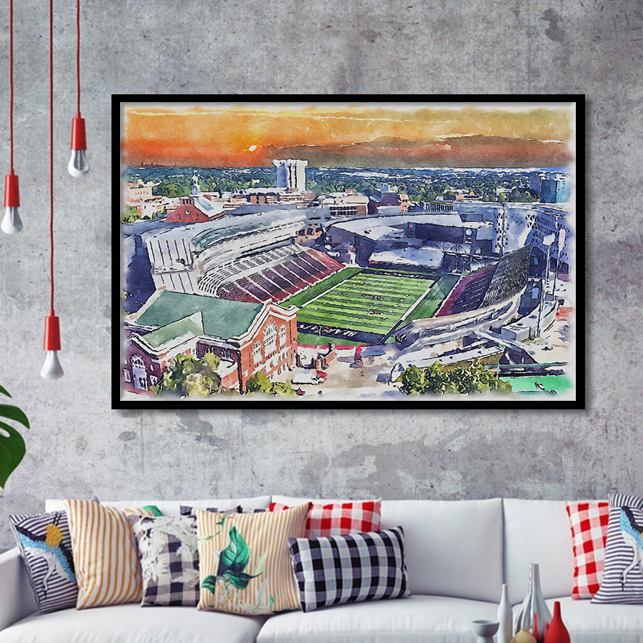 Cincinnati Bearcats Nippert Stadium Watercolor, Sport Prints Fan Gift, Framed Art Prints Wall Art Decor