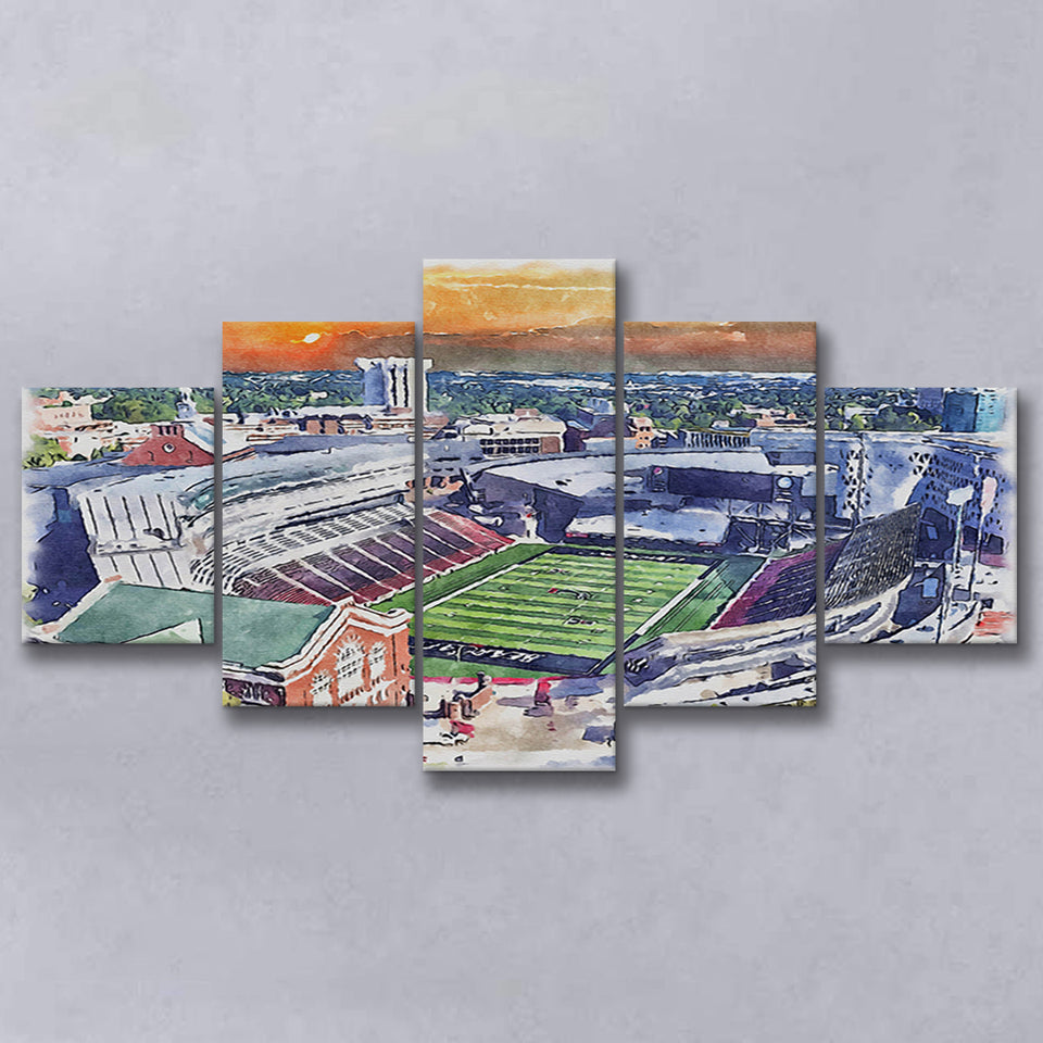 Cincinnati Bearcats Nippert Stadium Watercolor, 5 Pieces, Multi Panel Canvas Prints Wall Art Decor