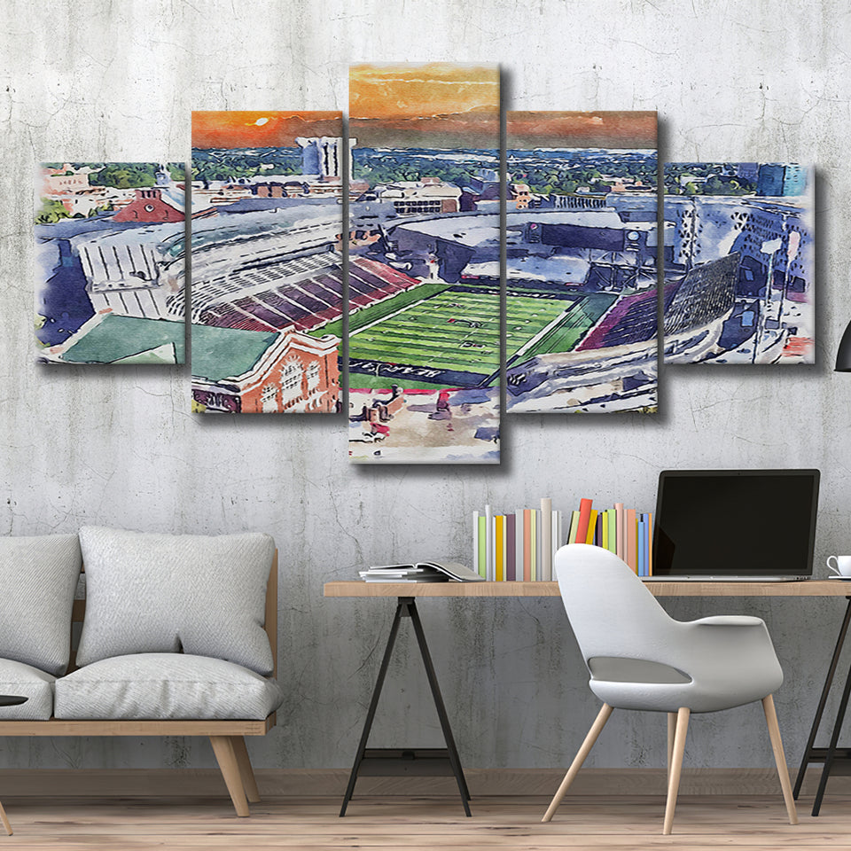 Cincinnati Bearcats Nippert Stadium Watercolor, 5 Pieces, Multi Panel Canvas Prints Wall Art Decor