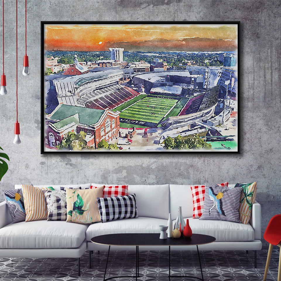 Cincinnati Bearcats Nippert Stadium Watercolor, Sport Art Prints Fan Gift, Framed Canvas Prints Wall Art Decor