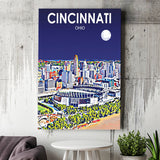 Cincinnati Ohio Art Night Landscape ,City Art Print, Large Canvas, Canvas Print Wall Art Home Decor