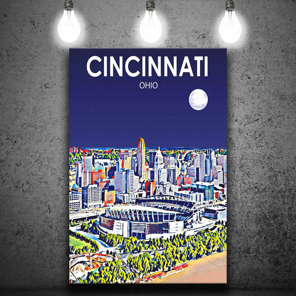 Cincinnati Ohio Art Night Landscape ,City Art Print, Large Canvas, Canvas Print Wall Art Home Decor