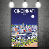 Cincinnati Ohio Art Night Landscape ,City Art Print, Large Canvas, Canvas Print Wall Art Home Decor