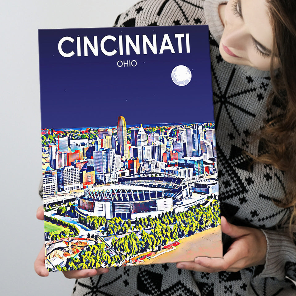 Cincinnati Ohio Art Night Landscape ,City Art Print, Large Canvas, Canvas Print Wall Art Home Decor