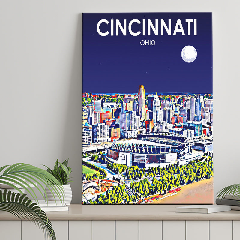 Cincinnati Ohio Art Night Landscape ,City Art Print, Large Canvas, Canvas Print Wall Art Home Decor