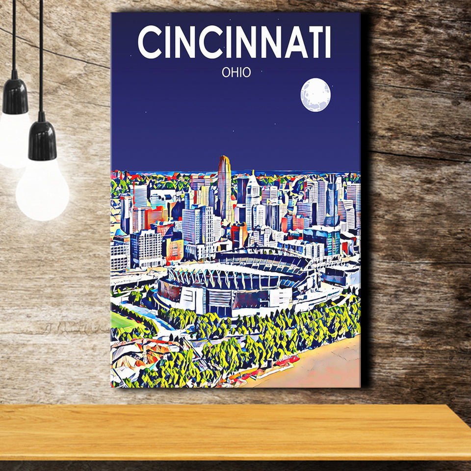 Cincinnati Ohio Art Night Landscape ,City Art Print, Large Canvas, Canvas Print Wall Art Home Decor