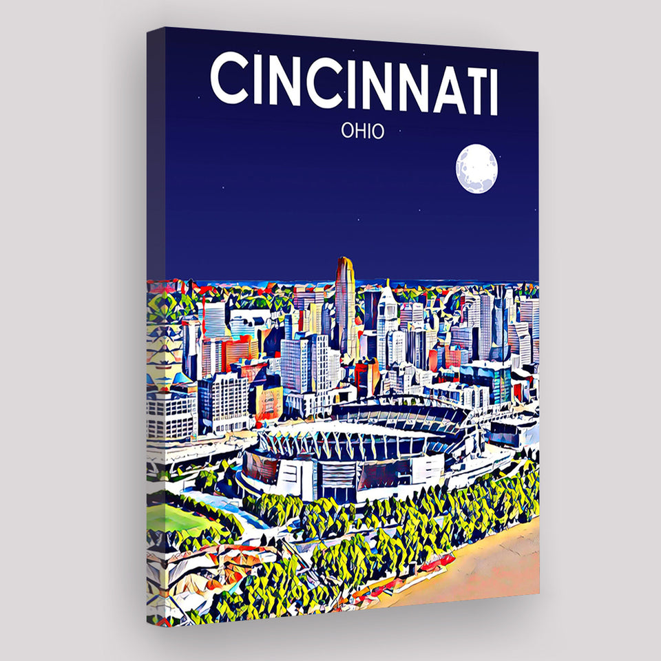 Cincinnati Ohio Art Night Landscape ,City Art Print, Large Canvas, Canvas Print Wall Art Home Decor