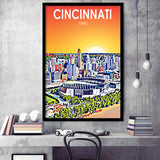 Cincinnati Ohio Art Sunset Landscape, City Art Print, Framed Art Print Wall Art Home Decor, Framed Picture