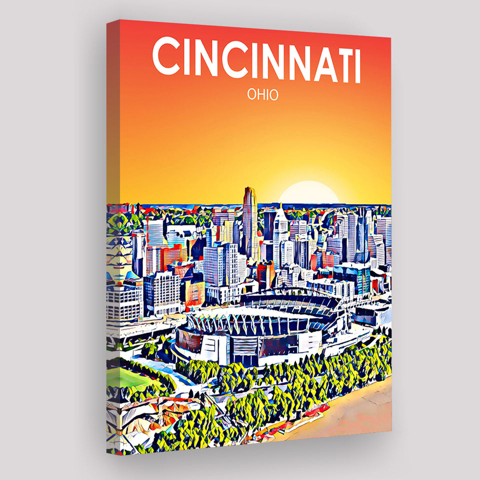 Cincinnati Ohio Art Sunset Landscape ,City Art Print, Large Canvas, Canvas Print Wall Art Home Decor