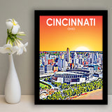 Cincinnati Ohio Art Sunset Landscape, City Art Print, Framed Art Print Wall Art Home Decor, Framed Picture