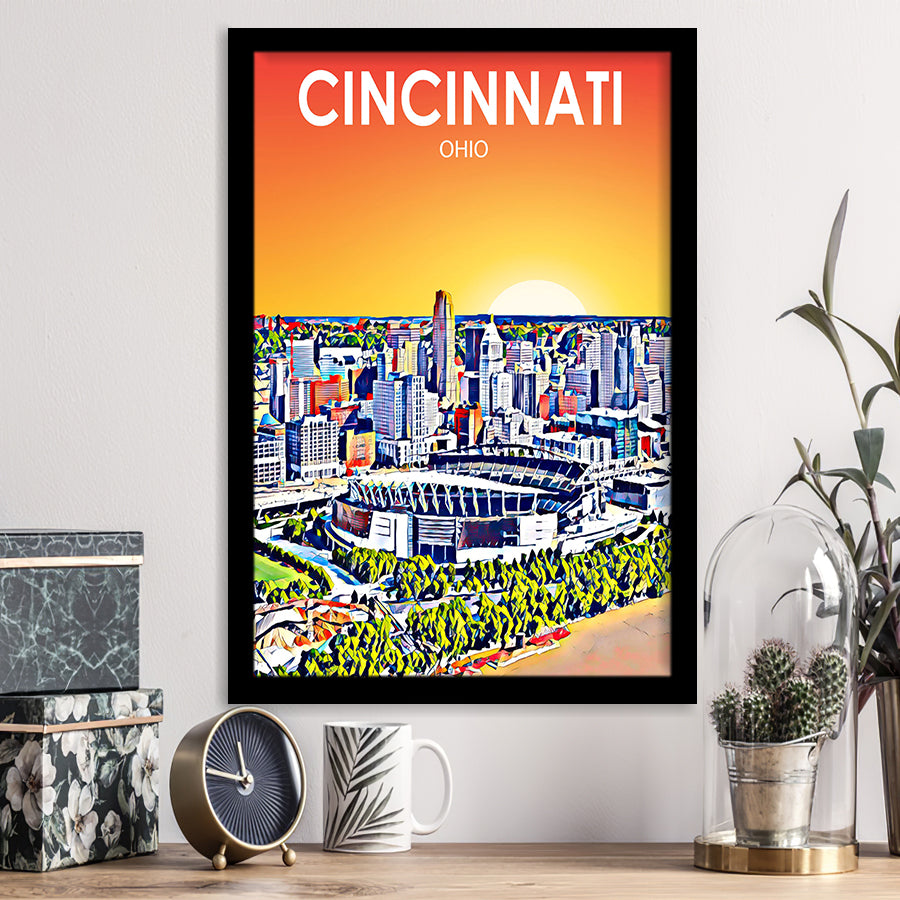 Cincinnati Ohio Art Sunset Landscape, City Art Print, Framed Art Print Wall Art Home Decor, Framed Picture