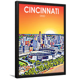 Cincinnati Ohio Art Sunset Landscape, City Art Print, Framed Art Print Wall Art Home Decor, Framed Picture