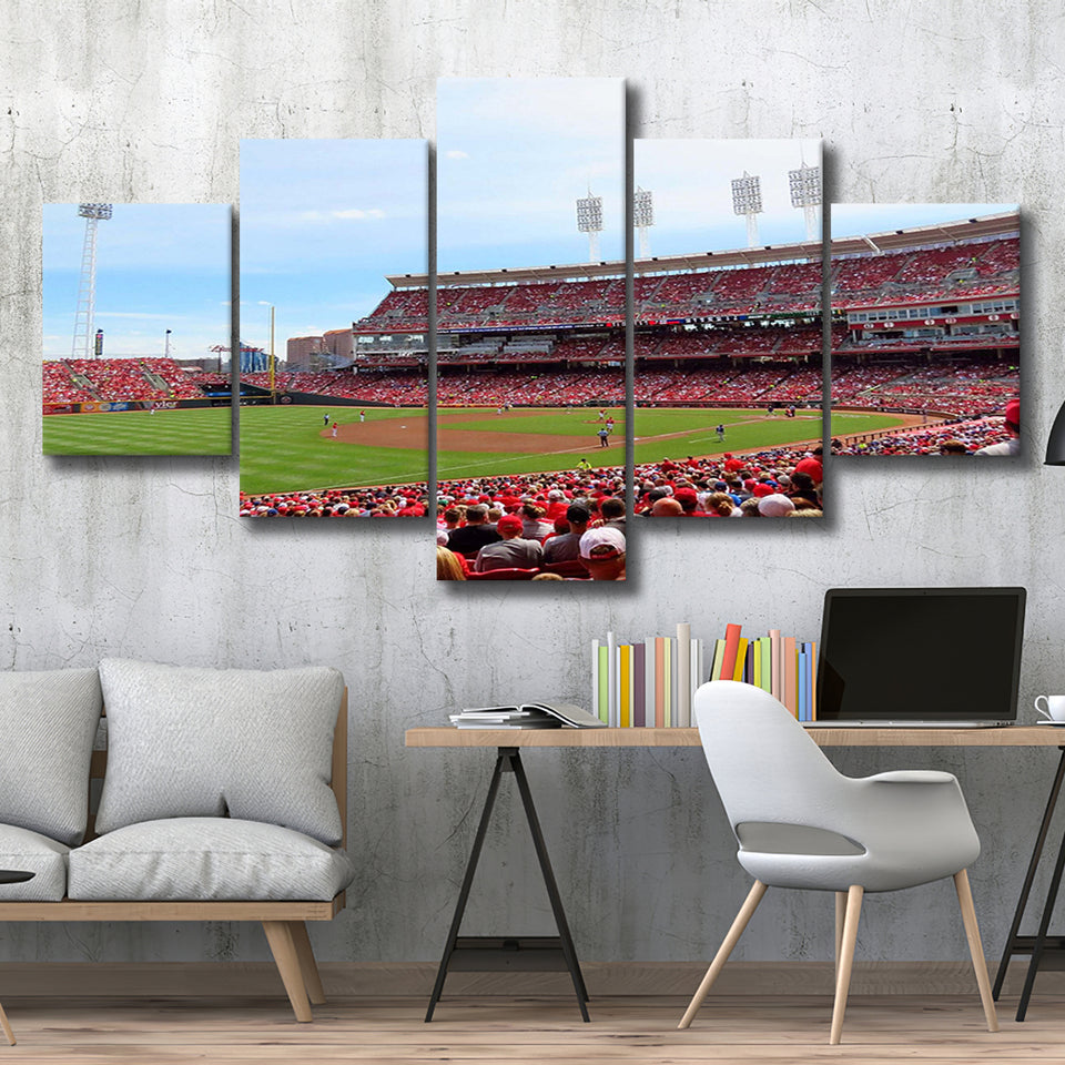 Cincinnati Reds Wall Art Great Americal Ballpark Stadium Canvas Prints,Multi Panels,Sport Stadium Art Prints, Fan Gift