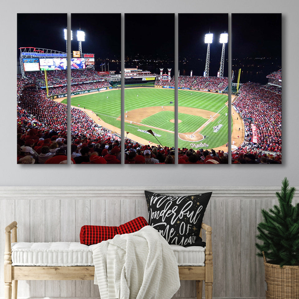 Cincinnati Reds Wall Art Great American Ballpark Stadium Canvas Prints,Multi Panels B,Sport Stadium Art Prints, Fan Gift