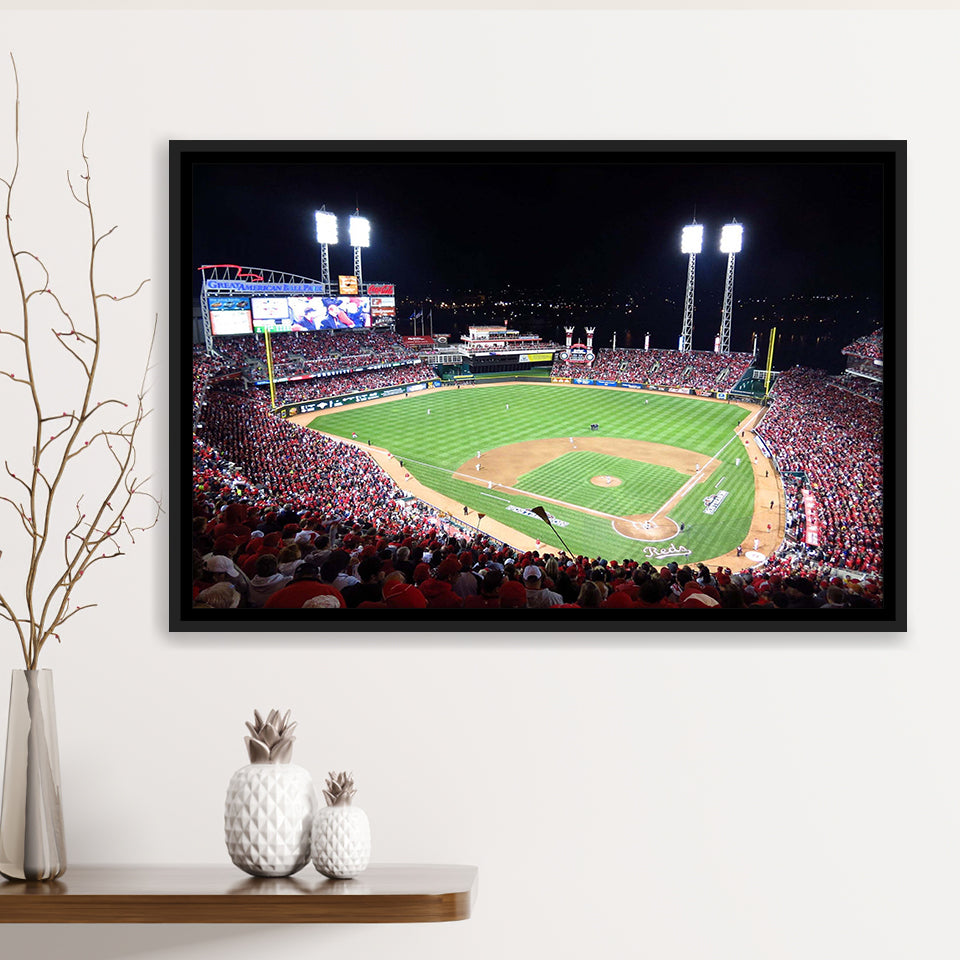 Cincinnati Reds Wall Art Great American Ballpark Stadium Framed Canvas Prints,Sport Stadium Art Prints, Fan Gift