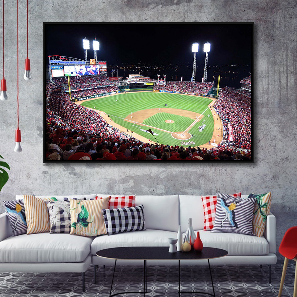 Cincinnati Reds Wall Art Great American Ballpark Stadium Framed Canvas Prints,Sport Stadium Art Prints, Fan Gift