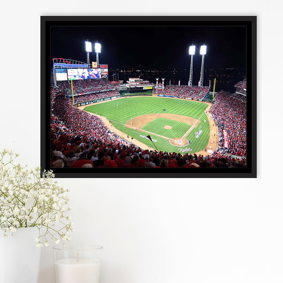 Cincinnati Reds Wall Art Great American Ballpark Stadium Framed Canvas Prints,Sport Stadium Art Prints, Fan Gift